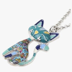 Bonsny Enamel Cat Pendant Necklace